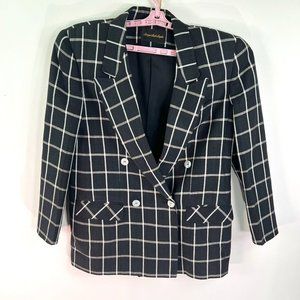 Gorgio Sant Angelo Window Blazer Women's Black Check-Print Size 10 Linen